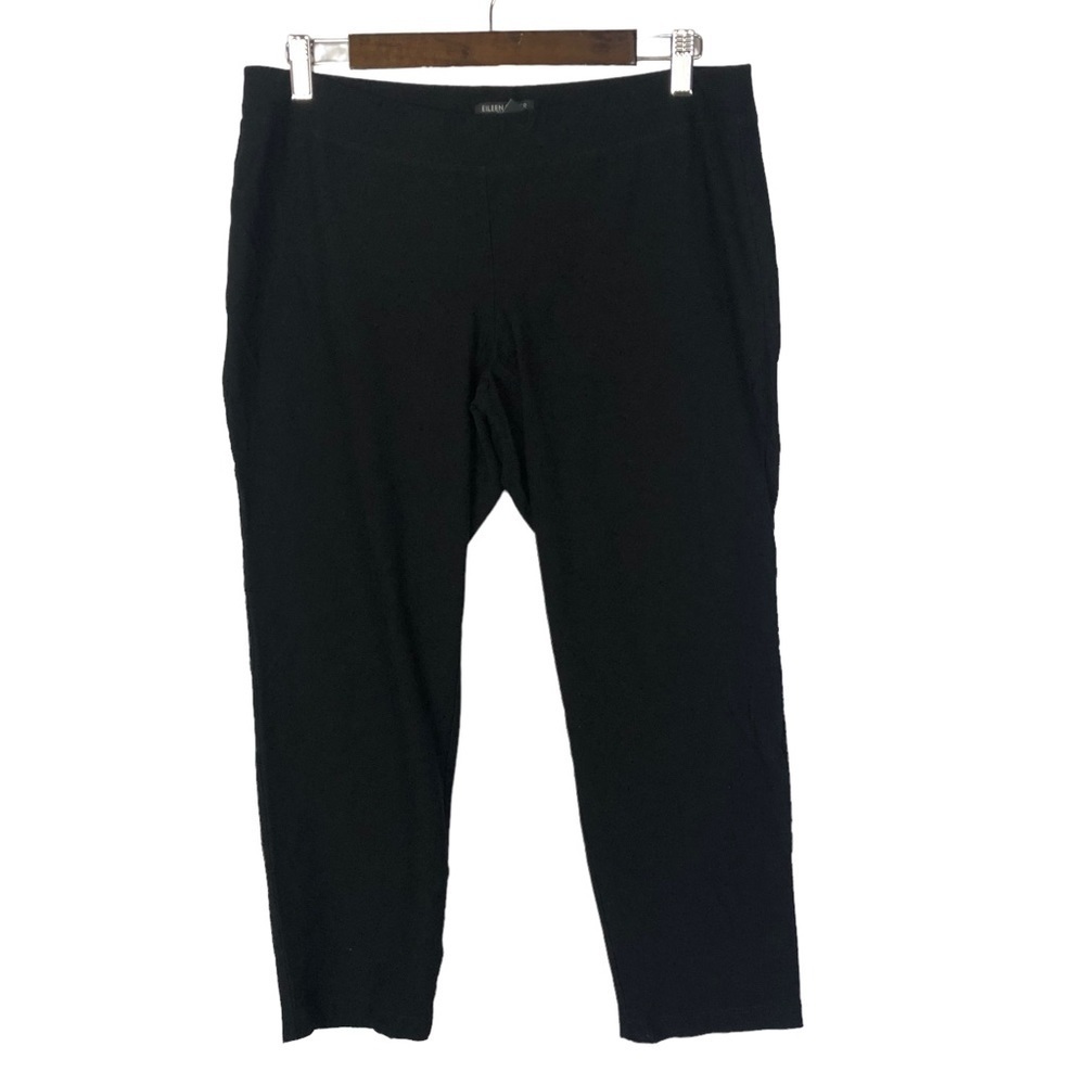 Eileen Fisher Petite Black Viscose Straight Leg Pull‎ On Pants LP